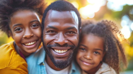 A man smiles for the camera with two little girls, AIの素材