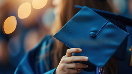 A close up of a person holding their graduation cap in the air, AIの素材