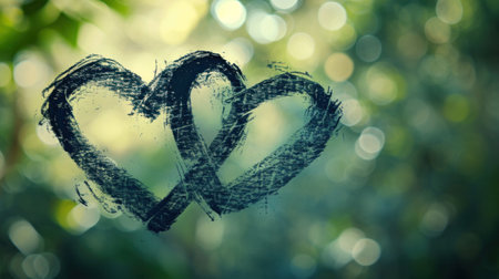 Two hearts are drawn on a piece of paper with green leaves, AIの素材