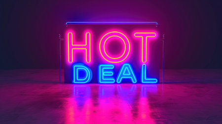 A neon sign that says hot deal in a dark room, AIの素材