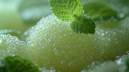 A close up of a bunch of green fruit with water droplets on them, AIの素材