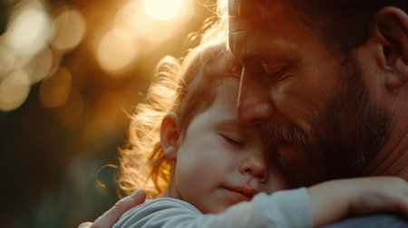 A man and a little girl hugging each other in the sun, AIの素材