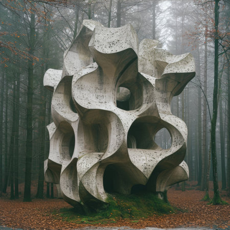 A large concrete sculpture in the middle of a forest, AIの素材