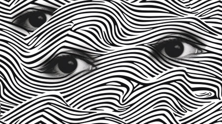 A black and white photo of a womans eyes with wavy lines, AIの素材