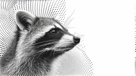 A black and white drawing of a raccoons face, AIの素材