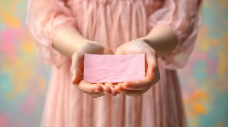A woman holding a piece of paper in her hands, AIの素材