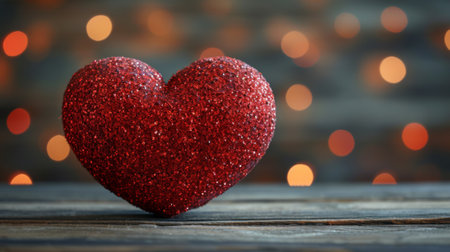 A red heart shaped object sitting on a wooden table, AIの素材