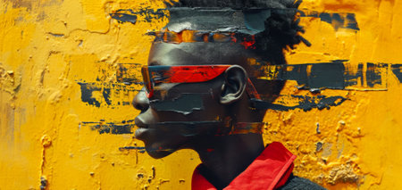 A close up of a man with his face painted in different colors, AIの素材