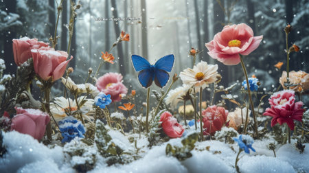 A close up of a butterfly sitting on top of some flowers, AIの素材