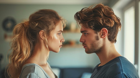 A man and woman standing in front of each other, AIの素材