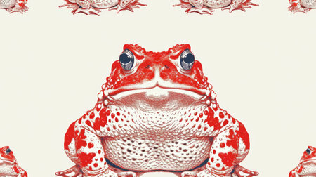 A red and white spotted toad pattern on a cream background, AIの素材