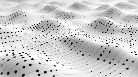 A black and white image of a wavy surface with dots, AIの素材