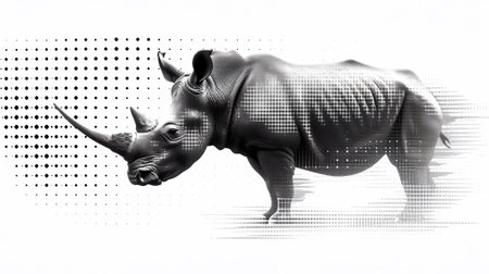 A rhino is shown in a black and white photo, AIの素材