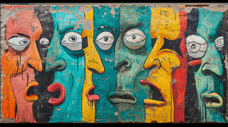 A painting of a bunch of faces with different expressions, AIの素材