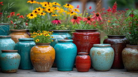 A group of vases filled with flowers and other plants, AIの素材