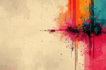 A painting with a colorful background and some paint splatters, AIの素材