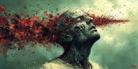 A man with his head exploding out of the side, AIの素材