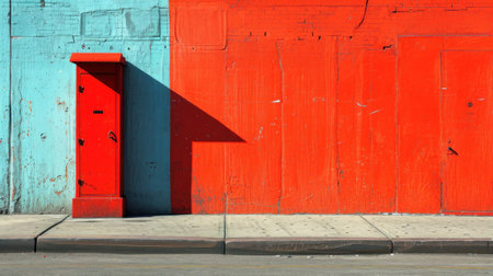 A red and blue painted wall with a mailbox on it, AIの素材