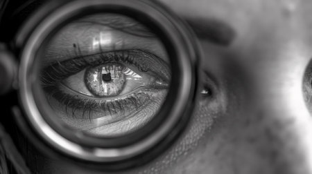 A close up of a womans eye through her glasses, AIの素材