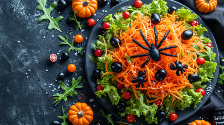 A plate of a salad with halloween decorations on it, AIの素材