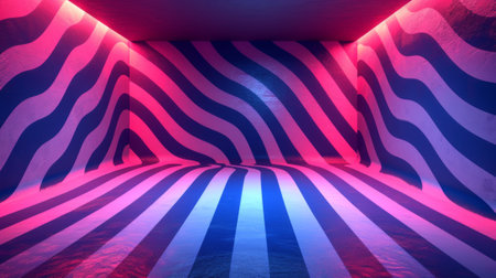 A room with a striped floor and walls that are pink, AIの素材