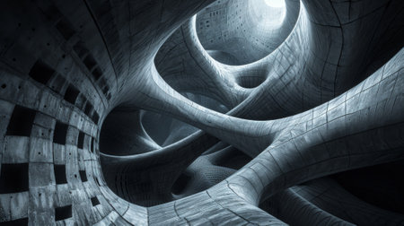 A very abstract looking picture of a building with many different shapes, AIの素材