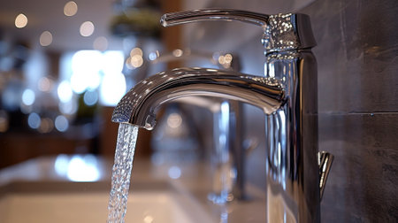 A close up of a faucet running water from the sink, AIの素材