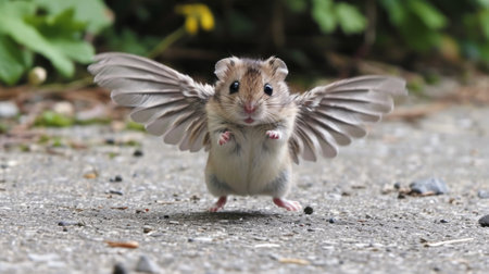 A small rodent with wings spread on the ground, AIの素材