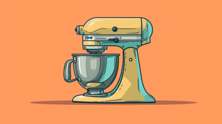 A cartoon illustration of a mixer on an orange background, AIの写真素材