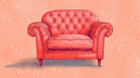 A red chair with a white background on an orangey colored paper, AIの写真素材