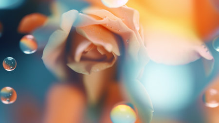 A close up of a rose with water droplets on it, AI