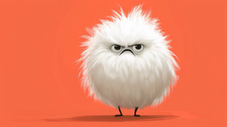 A white fluffy bird with big eyes standing on an orange background, AIの写真素材