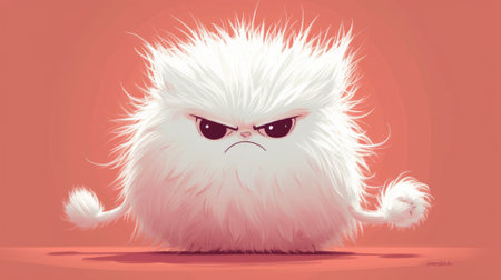 A fluffy white animal with big eyes and a frown, AI