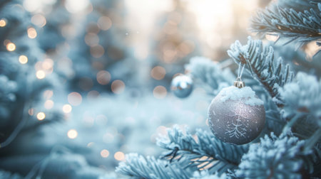 A close up of a christmas tree with ornaments on it, AI
