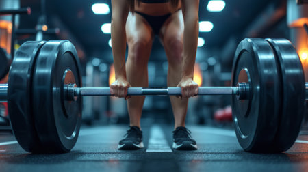 A woman is lifting a barbell in the gym, AI