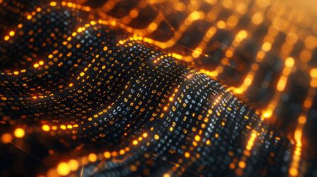A close up of a glowing orange and yellow patterned fabric, AI