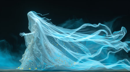 A woman in a white dress with long flowing veil, AIの素材