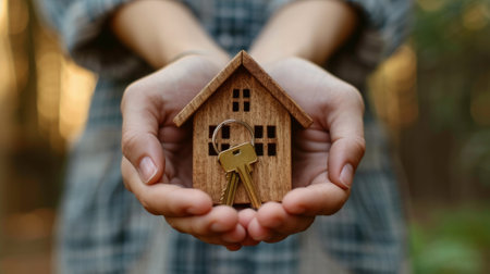 A person holding a house with keys in their hands, AIの素材