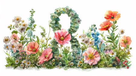 A painting of a number 8 surrounded by flowers, AIの素材