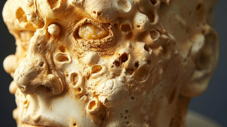 A close up of a sculpture made out of wood and clay, AIの素材