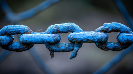 A close up of a blue chain with rust on it, AIの素材