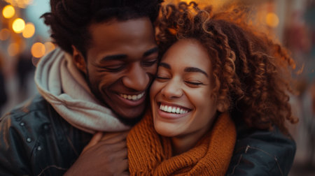 A man and woman hugging each other with a smile on their faces, AIの素材