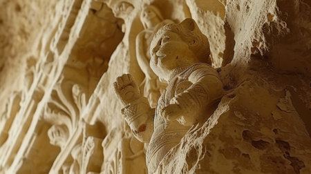 A statue of a cat on the side of some rocks, AIの素材