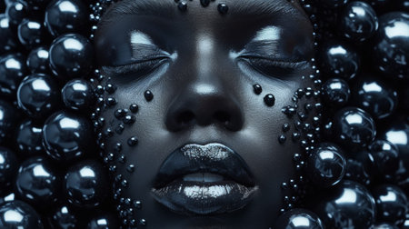 A black woman with a face made of pearls and jewels, AIの素材