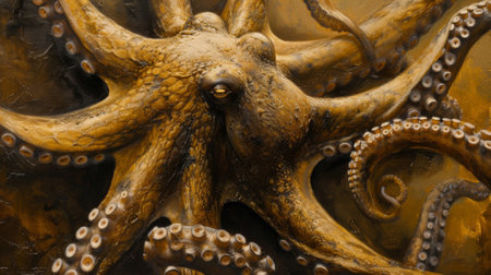 A close up of a large octopus with tentacles and eyes, AIの素材