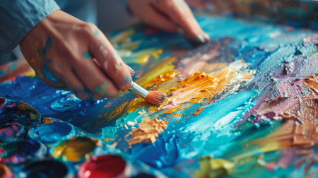 A person painting with a brush on an art palette, AIの素材