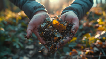 A person holding a pile of dirt in their hands, AIの素材