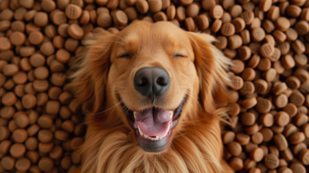 A dog is laying on a pile of chocolate chips, AIの素材