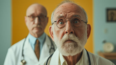 Two doctors in white coats with stethoscopes and beards, AIの素材