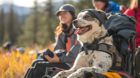 A dog sitting in a chair with his head out of the bag, AIの素材